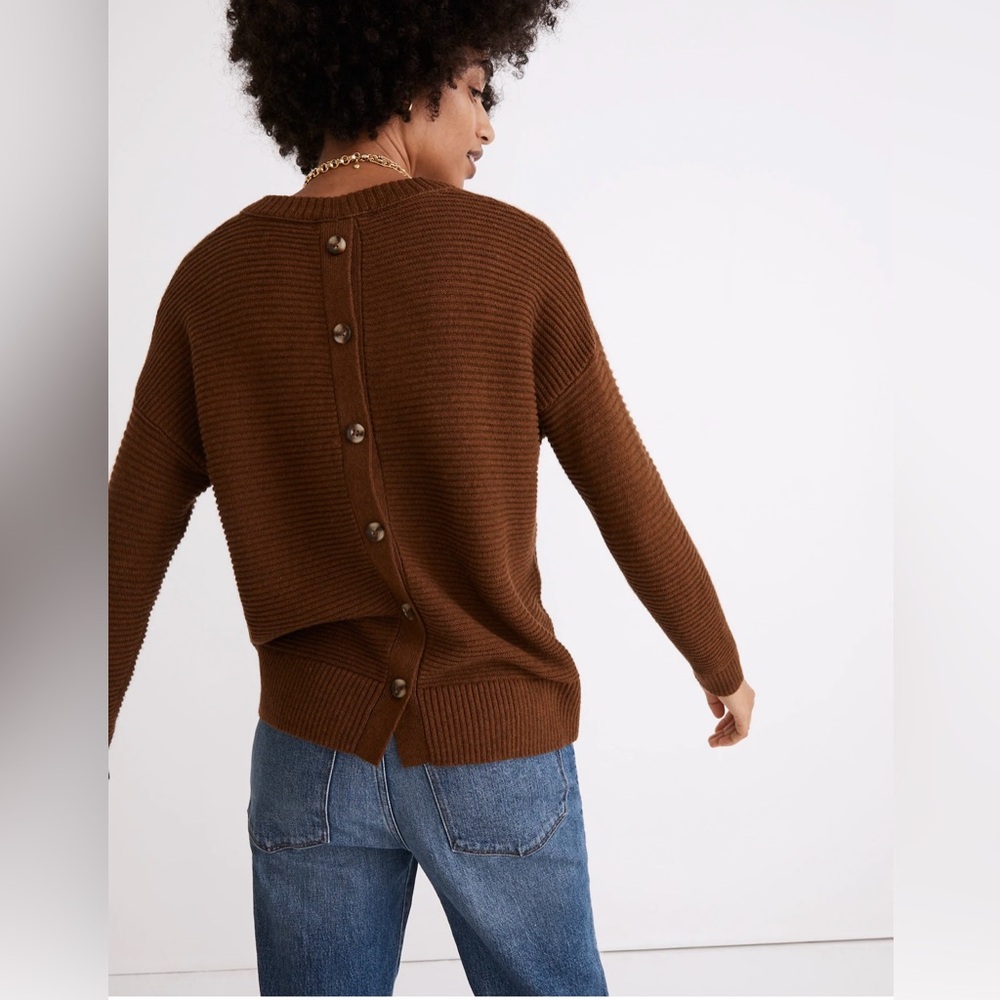 Madewell Greensboro Button-Back Sweater Brown‎ Size Medium Preppy